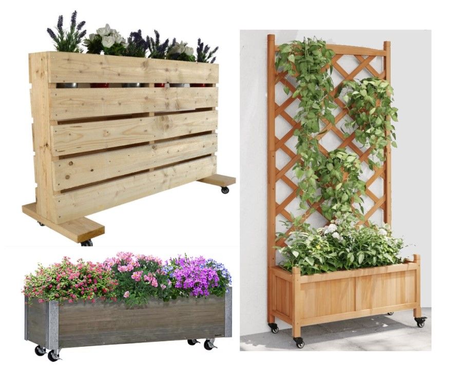 jardineras de madera grandes con ruedas
